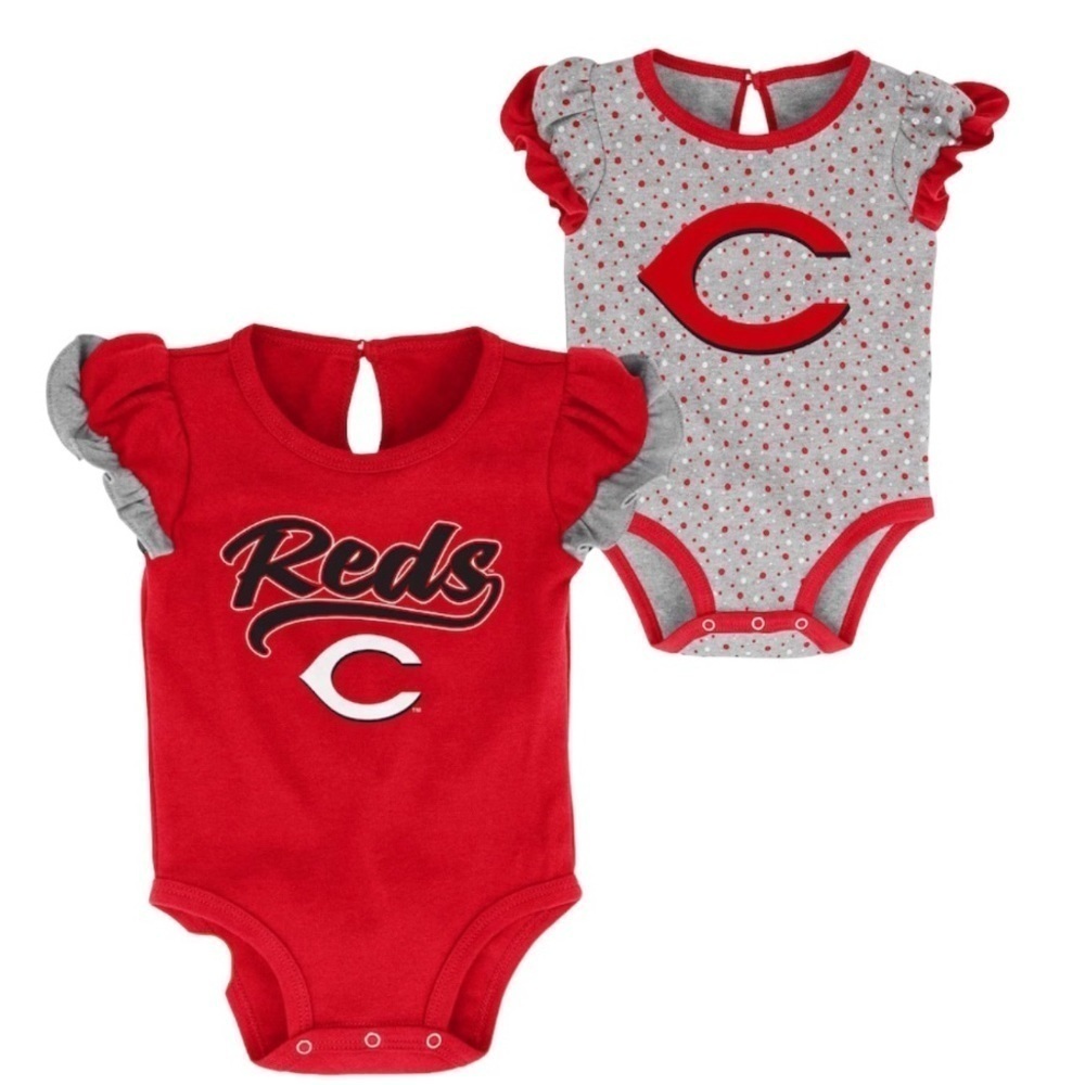 Mlb Infant Red Gray Cincinnati Reds 18 mo.s 
Two Ruffled Onesies Bodysuits NWT